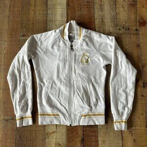 y2k Guess white with gold embroidered logo zip up jacket women's small